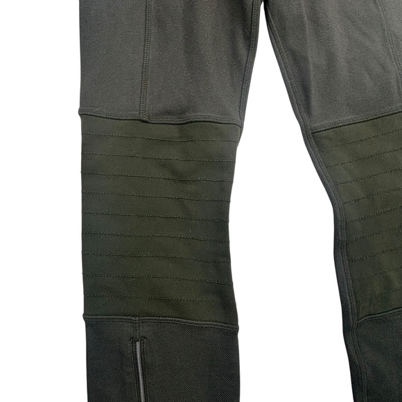 Athleta Moto Leggings Olive Womens Size 6 Ribbed Panel Zipper Athleisure Pants - Picture 10 of 16